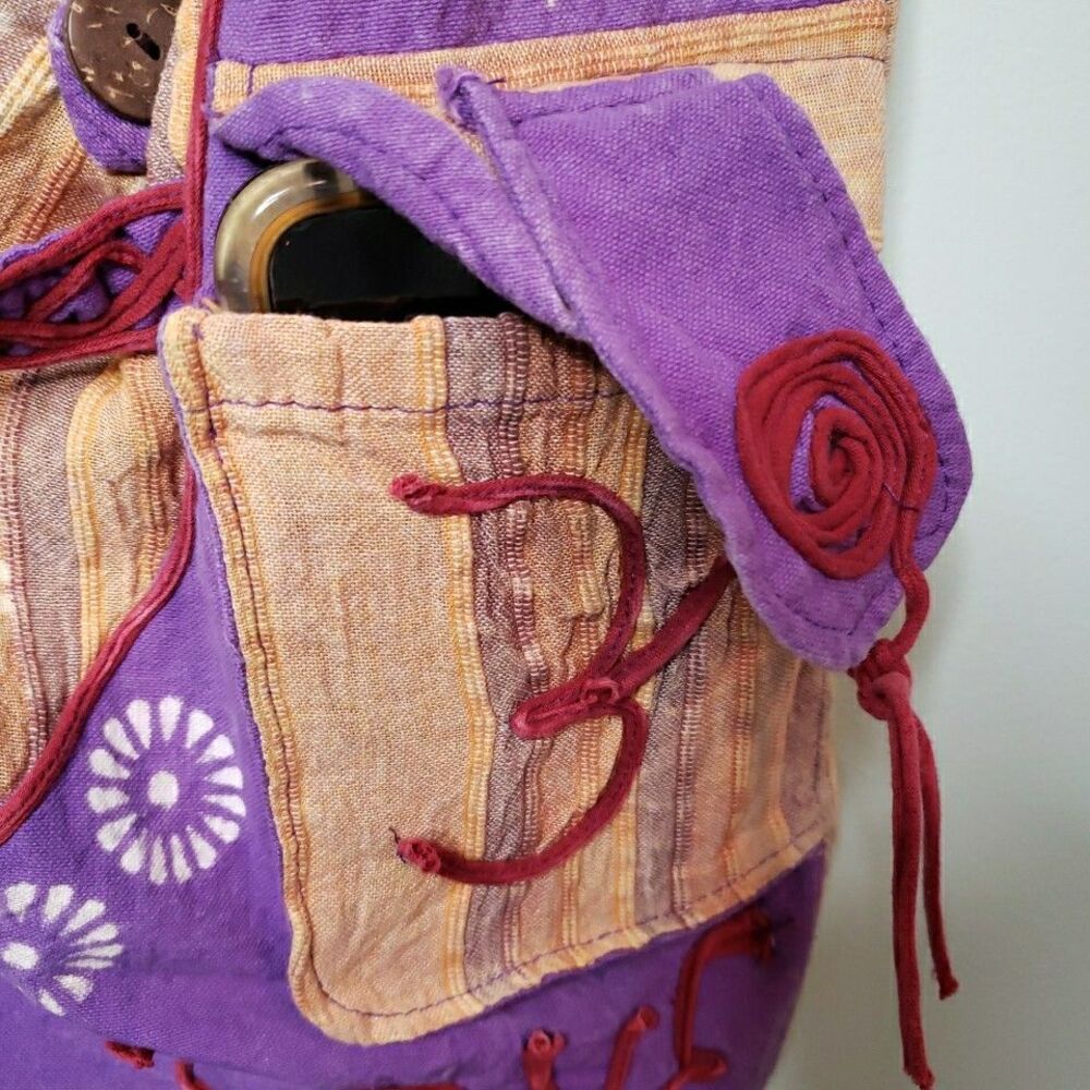 Hippie Peace Sign Crossbody Hobo Bag Funky Fabric Purse Retro Handmade Nepal - Picture 5 of 14